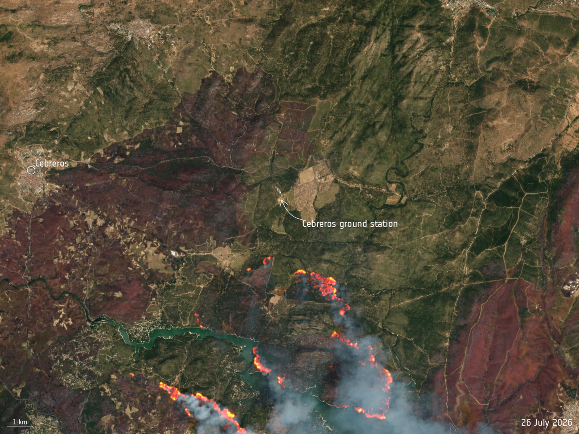 Wildfires near Cebreros ground station, Spain