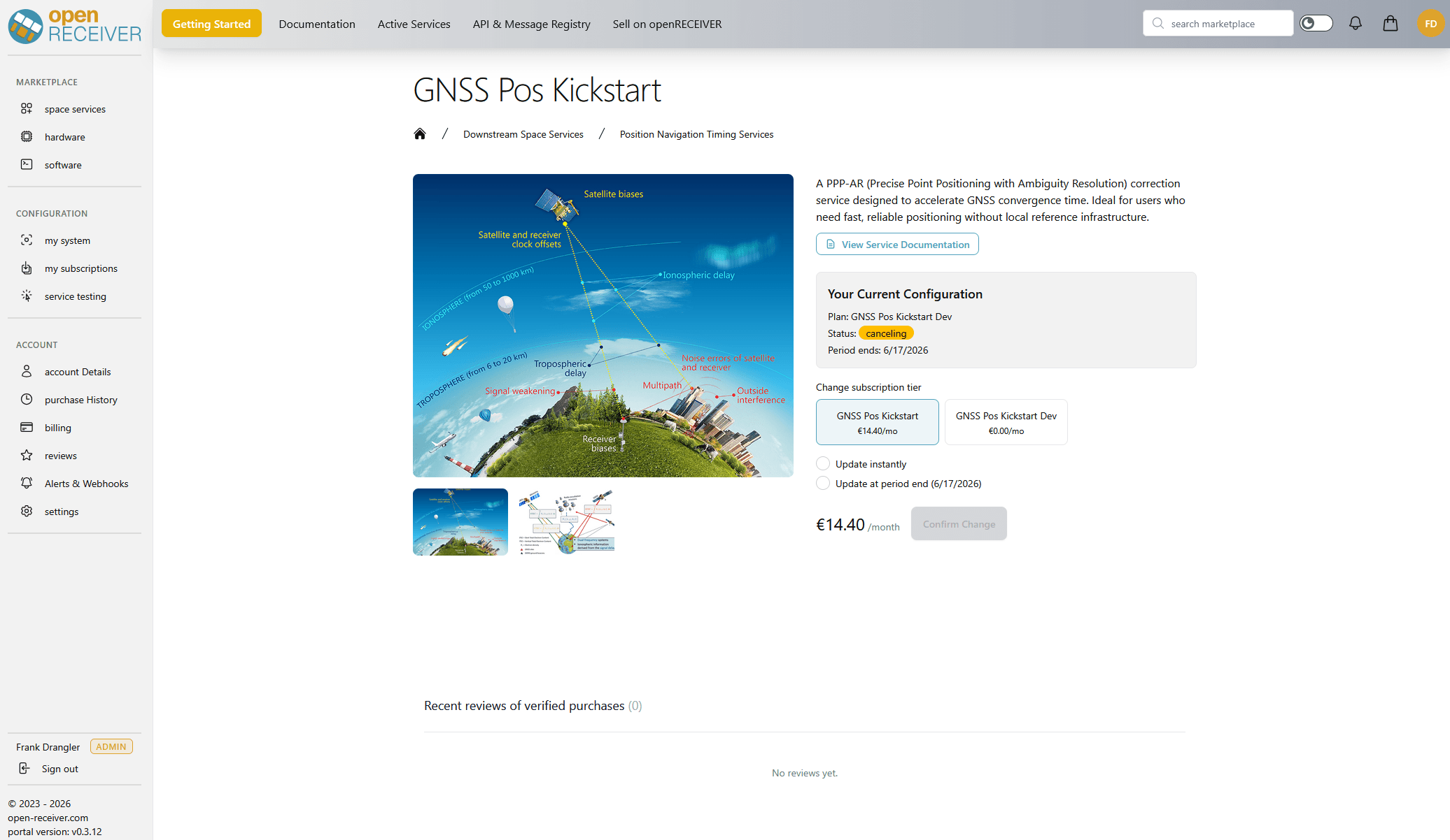 openRECEIVER portal - service details and subscription