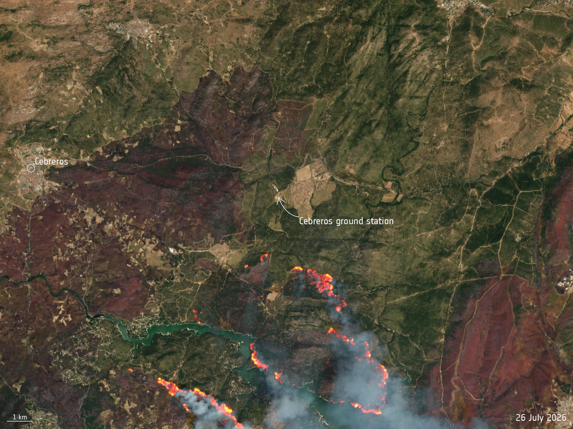 Wildfires near Cebreros ground station, Spain
