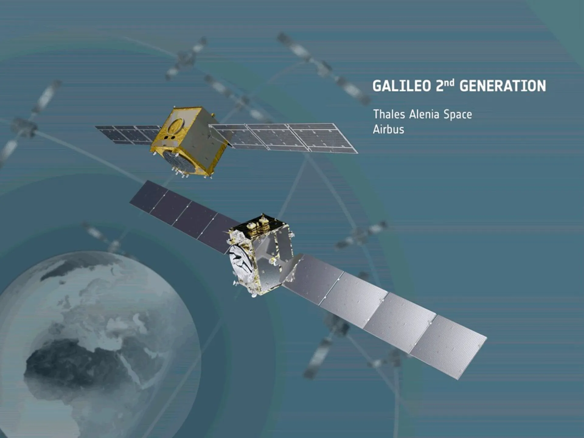 A navigation satellite photographed in orbit above Earth